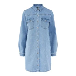 Pieces Perry Denim Long Sleeve Dress -Pepe Clothing Shop pieces perry denim long sleeve dress 2