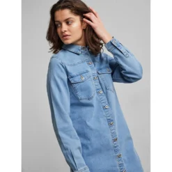 Pieces Perry Denim Long Sleeve Dress -Pepe Clothing Shop pieces perry denim long sleeve dress 4